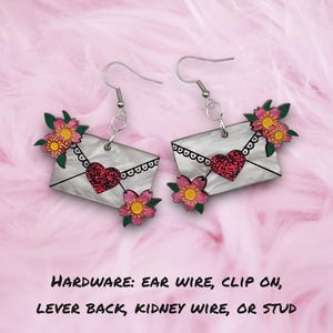 Pendientes con letras de amor, joyas de corazón, pendientes lovecore, joyas kawaii, pendientes de tatuajes, pendientes de flores, ideas de regalos para el día de San Valentín