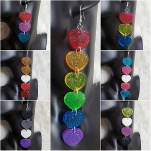 Pride Hearts Dangle Earrings, pride flag earrings, pride jewelry, lgbtq pride merch, pride earrings, pride month earrings, trans pride