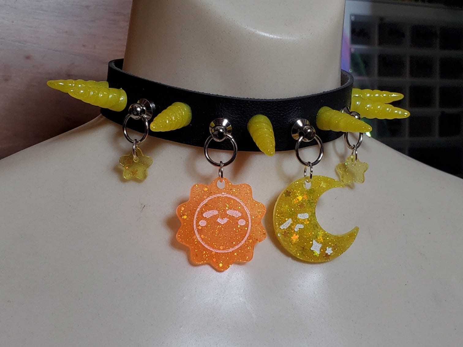 Celestial Sun and Moon and Stars Custom Spiked Choker Custom - Etsy
