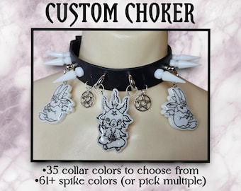 Pagan Crew Custom Spiked Choker, custom choker, Baphomet jewelry, pentagram choker, spike choker, spiked collar, pagan jewelry, pentacle