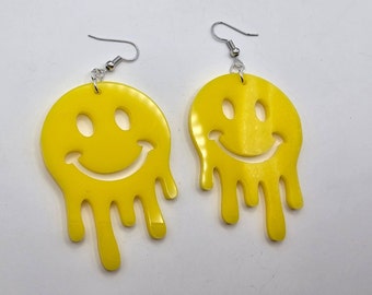 Drippy Happy Face Acrylic Earrings, trippy jewelry, smiley face earrings, sad face earrings, emo jewelry, rave accessories