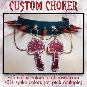 Forager: Amanita Mushroom Custom Spiked Choker, custom choker, spike choker, spiked collar, cottagecore jewelry, alternative jewelry