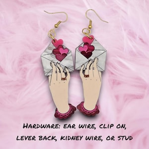 Pendientes Sending My Love To You, joyas de corazón, pendientes lovecore, joyas kawaii, pendientes de tatuajes, ideas de regalos para el día de San Valentín