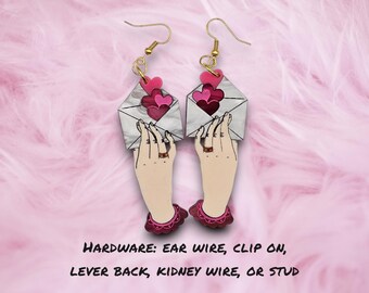 Sending My Love To You Earrings, heart jewelry, lovecore earrings, kawaii jewelry, tattoo earrings, gift ideas for valentines day