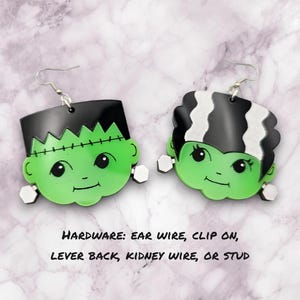 Kitschy Monster Earrings, halloween jewelry, kewpie earrings, kewpie doll art, kawaii accessories, cute halloween earrings