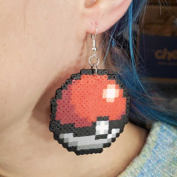 Perler Bead Red Pokemon Dangle Earrings