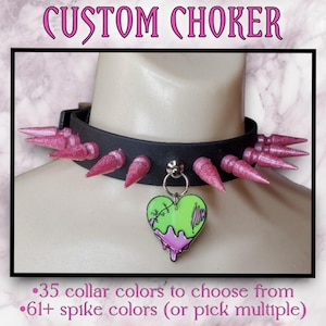 Zombie Heart Custom Spiked Choker, custom choker, emo jewelry, pastel goth choker, spike choker, spiked collar, alternative jewelry
