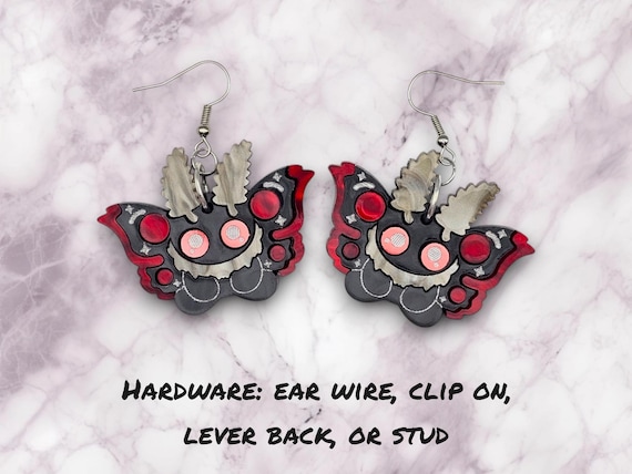 Mothman Earrings, cute cryptid art, mothman jewelry, cryptid jewelry, cryptid earrings, cute goth earrings, creepy jewelry, moth man art
