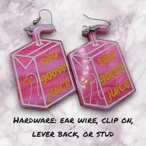 Silly Goose Juice Acrylic Earrings, novelty jewelry, silly goose earrings, kidcore accessories, earrings for teens, novelty earrings