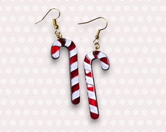 Candy Cane earrings, acrylic earrings, food earrings, christmas earrings, food jewelry, christmas jewelry, stocking stuffers