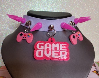 Game Over Custom Spiked Choker, custom choker, video game, spike choker, spiked collar, egirl jewelry, kidcore jewelry, cute choker necklace