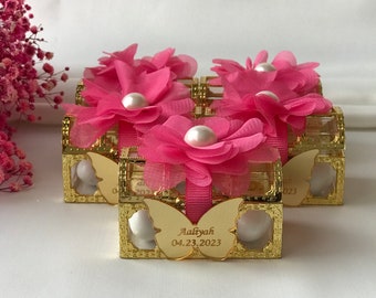 Wedding Favors for Guests in Bulk Pink Flower and Pearl Detailed Wedding Candy Box, Wedding Guest Gifts Bulk, Personalised Wedding Favors