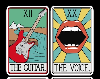 Music Tarot Card Vinyl Sticker: Guitar, Drums, Bass, Voice