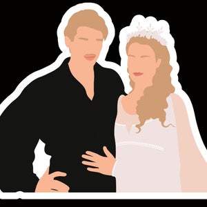 May include: A couple poses for a photo. The woman is wearing a white dress with a floral crown and the man is wearing a black shirt.