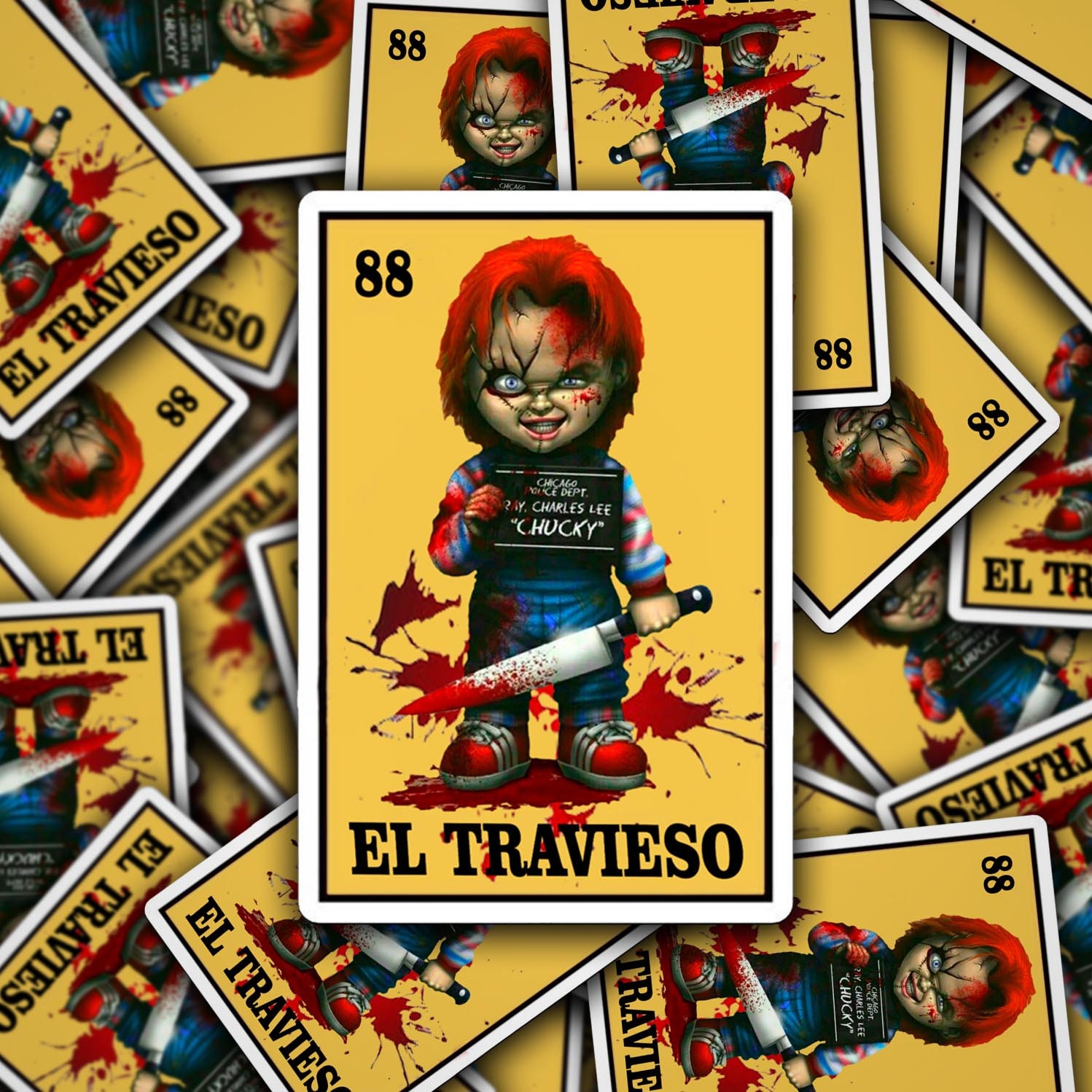 Discover Horror Movie Character Parody Loteria Card Sticker