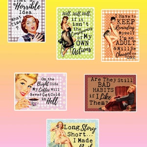 Funny Sarcastic Retro Housewife Stickers - 50's Style (Set of 6)