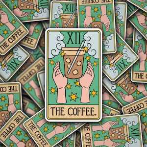 Pegatina de vinilo de la carta del Tarot del Café: aproximadamente 2,902 pulgadas x 4,75 pulgadas