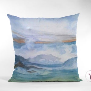 Poduszka dekoracyjna Fale Pacyfiku Żegnaj3 Oryginalna sztuka, 18x18, 22x22, Poduszka lędźwiowa, Poduszka dekoracyjna Ocean, Poduszka dekoracyjna, Akwarela