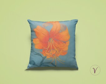 Decorative Pillow Orange Passion Original Art, 18x18, 22x22, Lumbar Pillow, Flower Throw Pillow, Accent Pillow, Watercolor