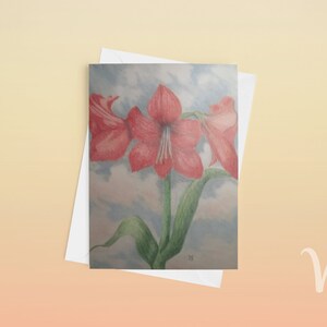Grußkarte, Amaryllis In The Clouds Original Kunst Grußkarte, Original Kunst Grußkarte, 5"x7" Grußkarte mit Umschlag, Amaryllis