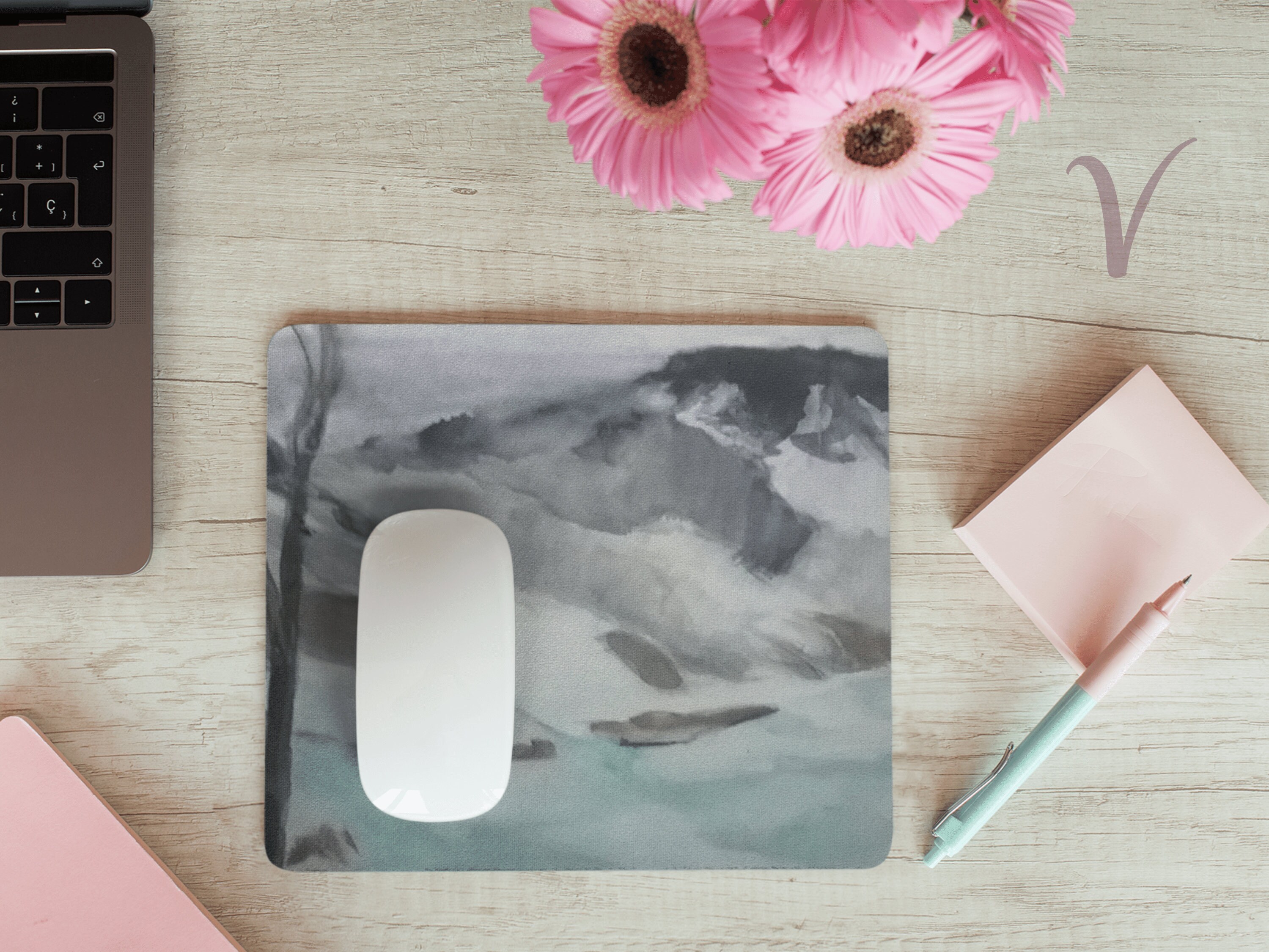 Winter Landscape Mouse Pad: Original Art Snowy Mountain Design