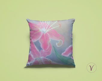 Decorative Pillow Lilies In The Mist Original Art, 18x18, 22x22, Lumbar Pillow, Lilies Throw Pillow, Accent Pillow, Watercolor