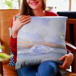 Poduszka dekoracyjna Fale Pacyfiku Żegnaj 1 Oryginalna sztuka, 18x18, 22x22, Poduszka lędźwiowa, Poduszka dekoracyjna Ocean, Poduszka dekoracyjna, Akwarela