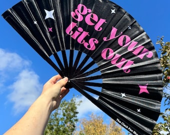 Get Your Tits Out Clack Fan - Festival Drag Queen Bamboo Fan