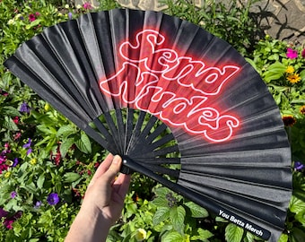 Send Nudes Clack Fan, Bamboo Handle – Festival Drag Queen Fan