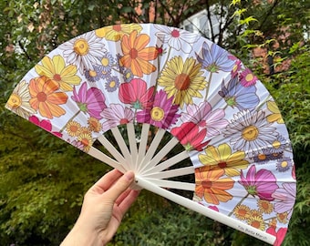 Large Flower Pattern Fan: Bamboo Handle - Drag Queen, Festivals