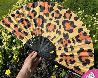 Leopard Print Clack Fan: Bamboo Handle, Drag Queen Accessory