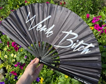 Werk Bitch Clack Fan, Bamboo Ribs - Drag Queen Festival Fan