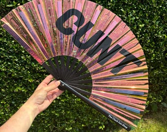 Iridescent Clack Fan: Bamboo Handle, Drag Queen Festival Accessory