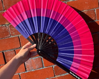 Bisexual Flag Fan: Black Bamboo Handle, Drag Queen Festival Accessory