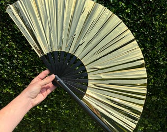 Gold Metallic Clack Fan: Bamboo Drag Queen Festival Fan