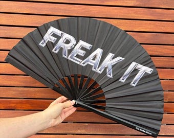 XL Freak It Fan: Black Bamboo Handle, Drag Queen Festival Accessory