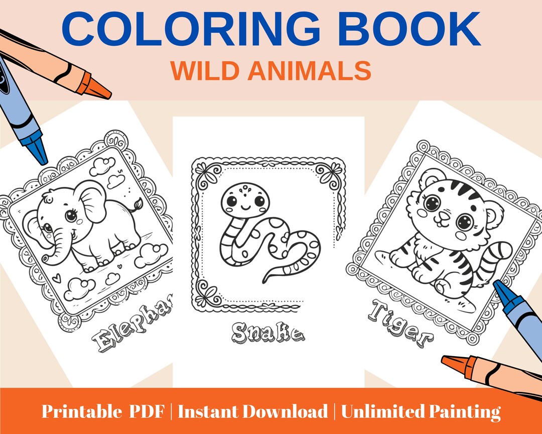 Wild Animals Coloring Pages for Kids - 9 Jungle Animal Designs - A4 ...