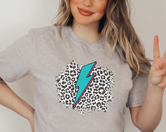 Leopard Print Lightning Bolt Graphic Tee, Leopard Lightning Shirt, Cheetah Print Shirt, Gift for Her, Bolt Shirt, Cute & Trendy T-shirt Top