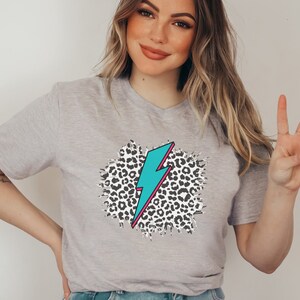 Leopard Print Lightning Bolt Graphic Tee, Leopard Lightning Shirt, Cheetah Print Shirt, Gift for Her, Bolt Shirt, Cute & Trendy T-shirt Top