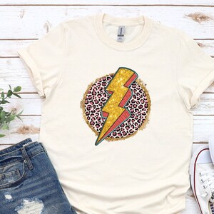 Retro Leopard Print Lightning Bolt Shirt, Leopard Lightning Shirt, Cheetah Print Shirt, Gift for Her, Cute & Trendy T-shirt, Vintage t-shirt