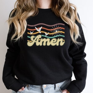 Retro Font Amen Sweatshirt for Her, Jesus Pullover, Christian Butterfly Crewneck, Plus Sizes 4X 5X Sweatshirts, Aesthetic Christian Clothing