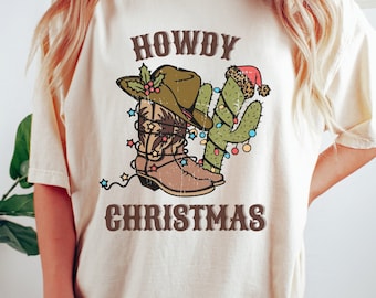 Comfort Colors Howdy Christmas Shirt, Western tshirt, Southern t shirt, Retro t-Shirt, Cowboy Graphic Tee, Country Shirt Rodeo Shirt Cowgirl