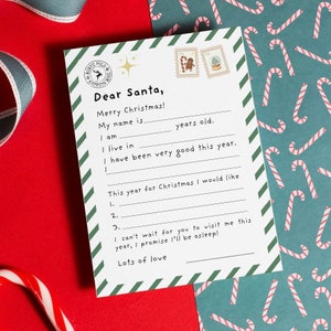 Carta de Navidad a Papá Noel, lista de deseos de Navidad, carta al Polo Norte, descarga instantánea, carta a Papá Noel