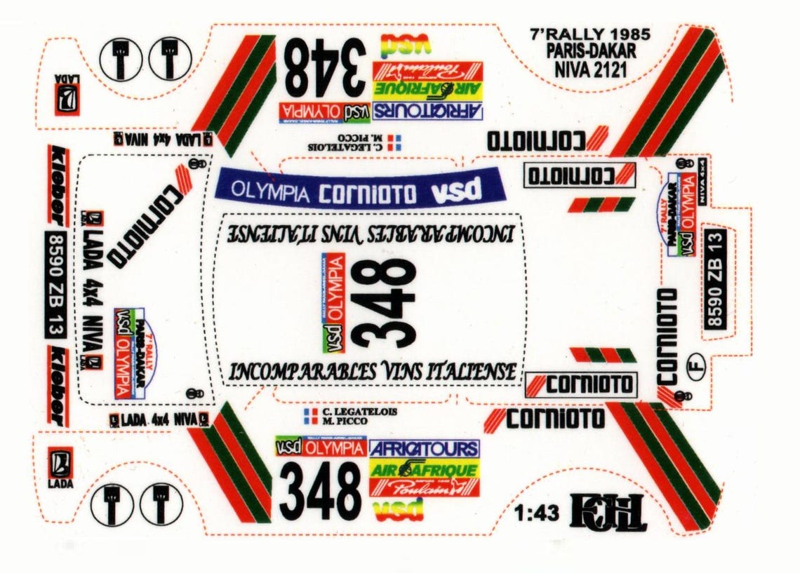 1/43 Decals for Lada 4x4 Niva VAZ-2121 #348 Rally Paris-dakar 1985 ...
