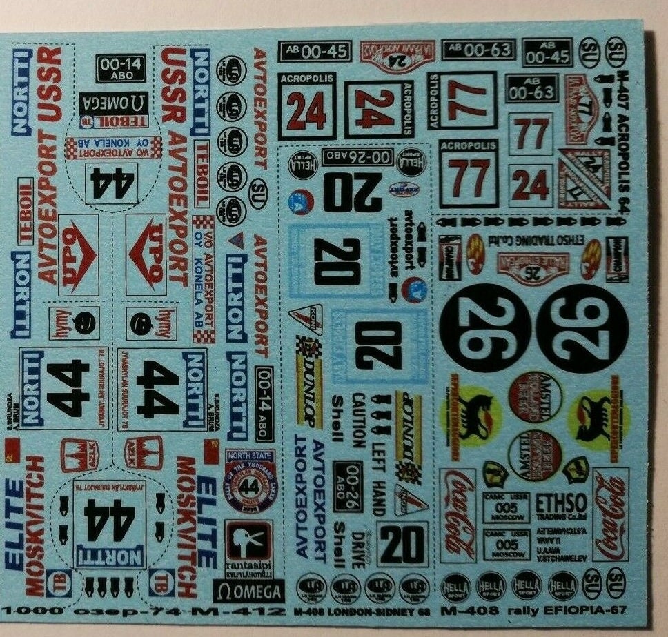 1/43 Decals for Moskvitch-408/412 Rally London–sydney 1968, 1000 Lakes ...