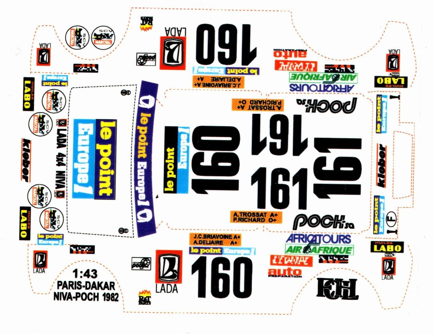 1/43 Decals for Lada 4x4 Niva Poch #160 & #161 Rally Paris-dakar 1982 ...