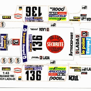 1/43 Decals for Lada Poch VAZ-2105 #136 Rally Paris-Dakar 1983