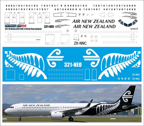decal Zvezda Revell 1:144 PAS-Decals #321-18 Airbus А-321 NEO Air New Zealand 