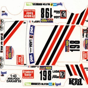 1/43 Decals for Lada 4x4 Niva Poch #198 Rally Paris-Dakar 1993
