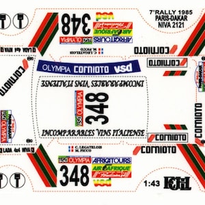 Calcas 1/43 para Lada 4x4 Niva VAZ-2121 #348 Rally Paris-Dakar 1985